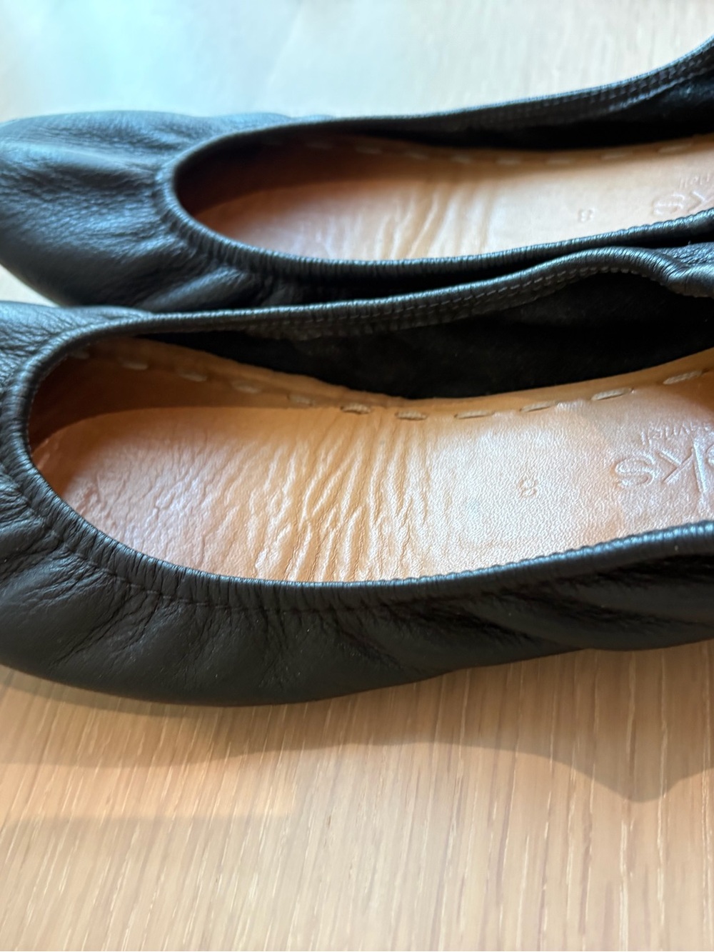 Tieks Black Leather Ballet Flats with Teal Stitch Accent - Picture 4 of 6